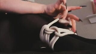 Tying myself up with Ropes inside Nylon Tights before my Bf Gets Home from Work