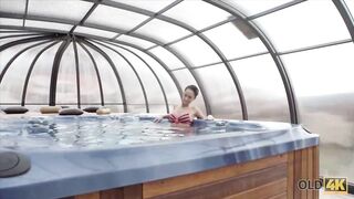 OLD4K. Wet fucking action into the jacuzzi with an old