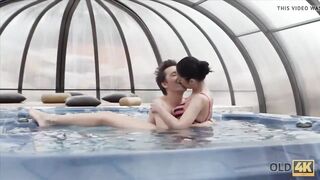 OLD4K. Wet fucking action into the jacuzzi with an old