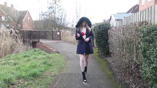 Flashing in lingerie and less into outdoor under winter's coat