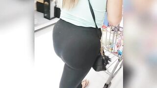 View through Pants at Store inside G-String BBW Hispanic Huge