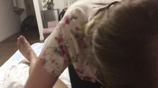 mom comes to got a Throat Trading and do Sloppy Soak Head with her Spit ( got Messy on my