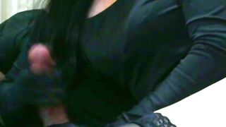 Fiance Hand Job into African Satin Gloves causes Long Jizzed