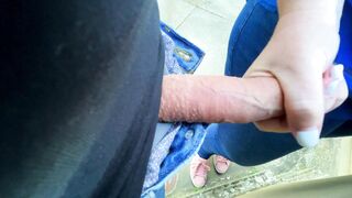 Most Risky Outdoors ever - Hand Job with Cummed at High Frequented Outdoors Place!