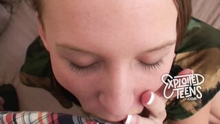 Watch this brand new teen deep throat a fat cock