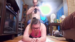 Getting Banged! while doing Yoga. Ejaculates Early and Shoves it back inside and Ejaculates again