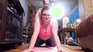 Getting Banged! while doing Yoga. Ejaculates Early and Shoves it back inside and Ejaculates again