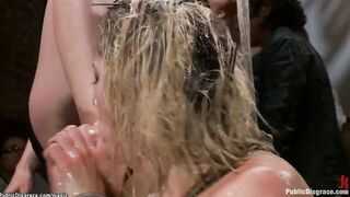 Blonde takes facial from bbcs inside outdoor
