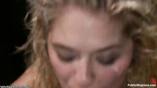 Blonde takes facial from bbcs inside outdoor