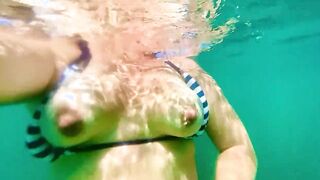 Naked Swimming Outdoor Beach Underwater, Huge Natural Melons and Long Nipples
