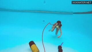 Lana Tanga inside Red Underwear Masturbating Underwater