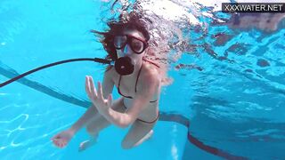 Lana Tanga inside Red Underwear Masturbating Underwater