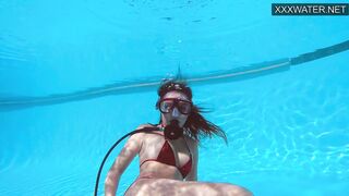 Lana Tanga inside Red Underwear Masturbating Underwater