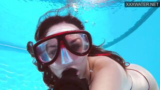 Lana Tanga inside Red Underwear Masturbating Underwater