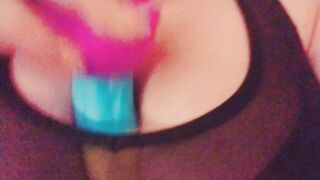 Rainbow Sex Toy for my Sportbra Banged Bug Breasts
