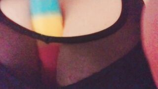 Rainbow Sex Toy for my Sportbra Banged Bug Breasts