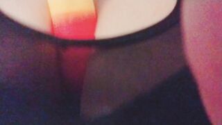Rainbow Sex Toy for my Sportbra Banged Bug Breasts