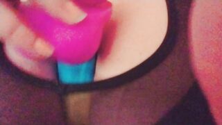 Rainbow Sex Toy for my Sportbra Banged Bug Breasts