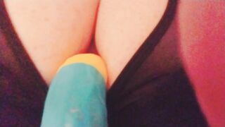Rainbow Sex Toy for my Sportbra Banged Bug Breasts