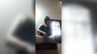 sluts Masturbates near the Window and Fucks on a Dresser