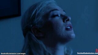 Blindfolded blonde throat fuck