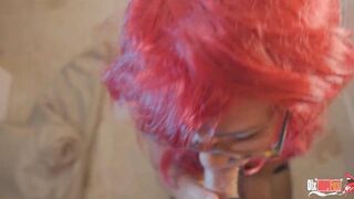 Super Sexy beauty Cutie with glasses blows and gets cum inside