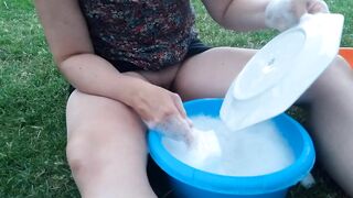 Just doing the Dishes... on a Campsite... without my Lingerie