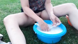 Just doing the Dishes... on a Campsite... without my Lingerie
