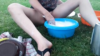 Just doing the Dishes... on a Campsite... without my Lingerie