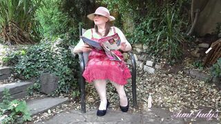 Aunt Judy's - 50yo Big Boobed BBW Rachel Lotions-up her HUGE NATURAL BREASTS OUTSIDE