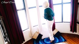 BEAUTY BLONDE FIANCE STRIP TEASE SURPRISE NEAR HOTEL WINDOW
