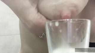 Hot Milf Drained her Hooters with Milk and Drank