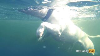 Nude cougar Swimming into the River with her Dogs (underwater