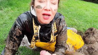 Blowing Hubby's Cock into Muddy Greased up Rainwear