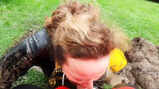 Blowing Hubby's Cock into Muddy Greased up Rainwear
