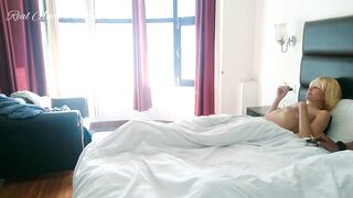 He Treated the Bombshell Cutie with Amazing Melons a Cigarette inside Bed
