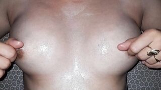 Turned On Bitch Play with her Huge Boobs and Biggest Nipples
