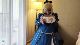 Artoria Saber use her Sohimi Sex Toy inside her Snatch until she Squirt-ahegao Fate Cosplay