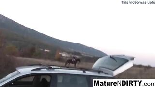 Blonde old blows & fucks outdoor