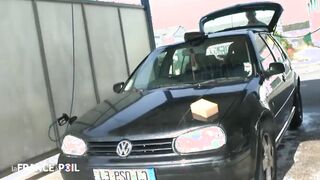 Teenie banged! into outdoors at a vehicle wash
