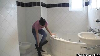 Dark Hair lover is ride dick after shower