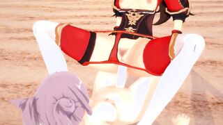 Genshin Impact Futanari - Amber gets creampied by Keqing