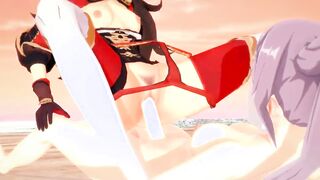 Genshin Impact Futanari - Amber gets creampied by Keqing