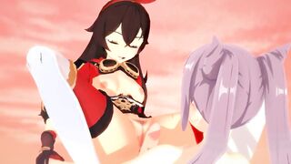 Genshin Impact Futanari - Amber gets creampied by Keqing