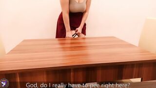 Blonde School Girl inside Skirt Pees on Table. Pissing Desperation. Pee. Pissing | Dirty Dove