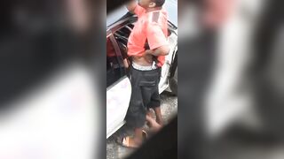 Ebony Lovers Oral Sex, Finger Nailed out Side the Vehicle at a Parking Lot