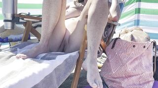 Fiance cool off out at the naked beach speads her legs.