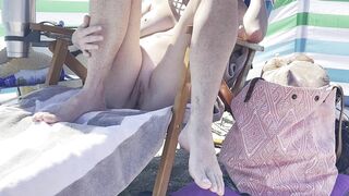 Fiance cool off out at the naked beach speads her legs.