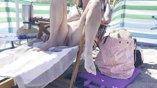 Fiance cool off out at the naked beach speads her legs.