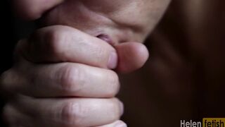 Close-up of an adult doing oral sex and swallowing cum